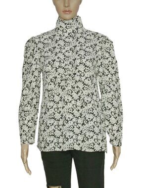 LoveShackFancy Printed Ruched Ruffle Mock Neck Long Sleeve Blouse Top New S